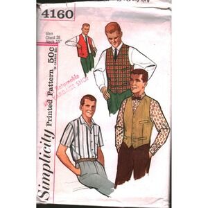 Vintage Simplicity 4160 Mens Shirt and Vest Sewing Pattern Chest 38‎ Neck 15